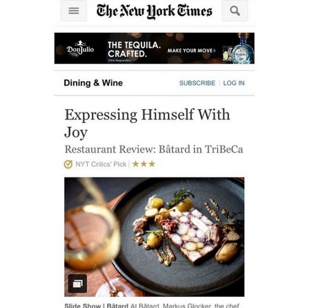 Pete Wells Of The New York Times Awards Bâtard Three Stars | Myriad ...