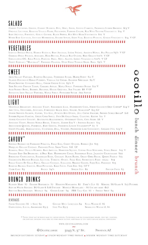 Menus Ocotillo