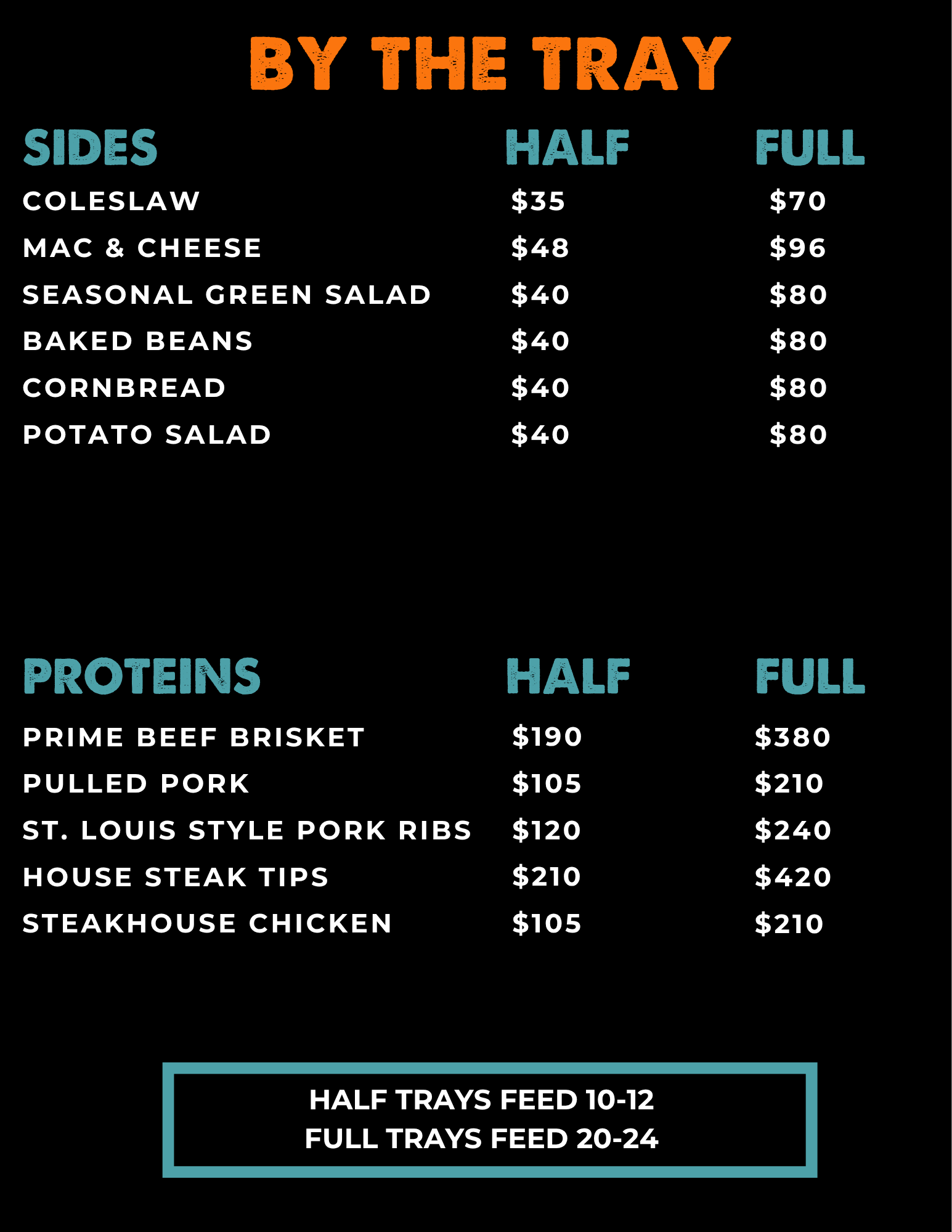 a menu with white text and blue letters