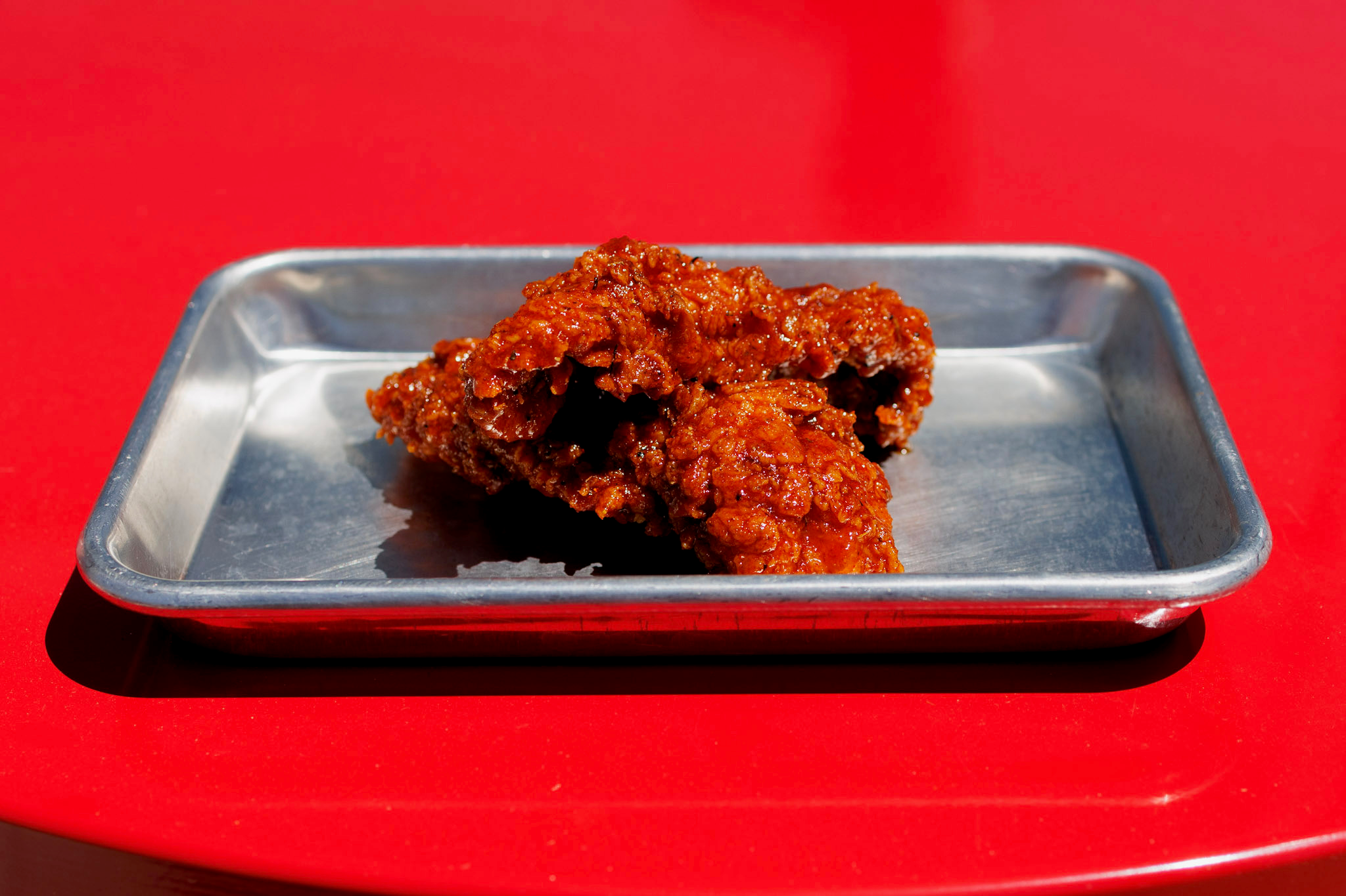 a tray of fried chicken