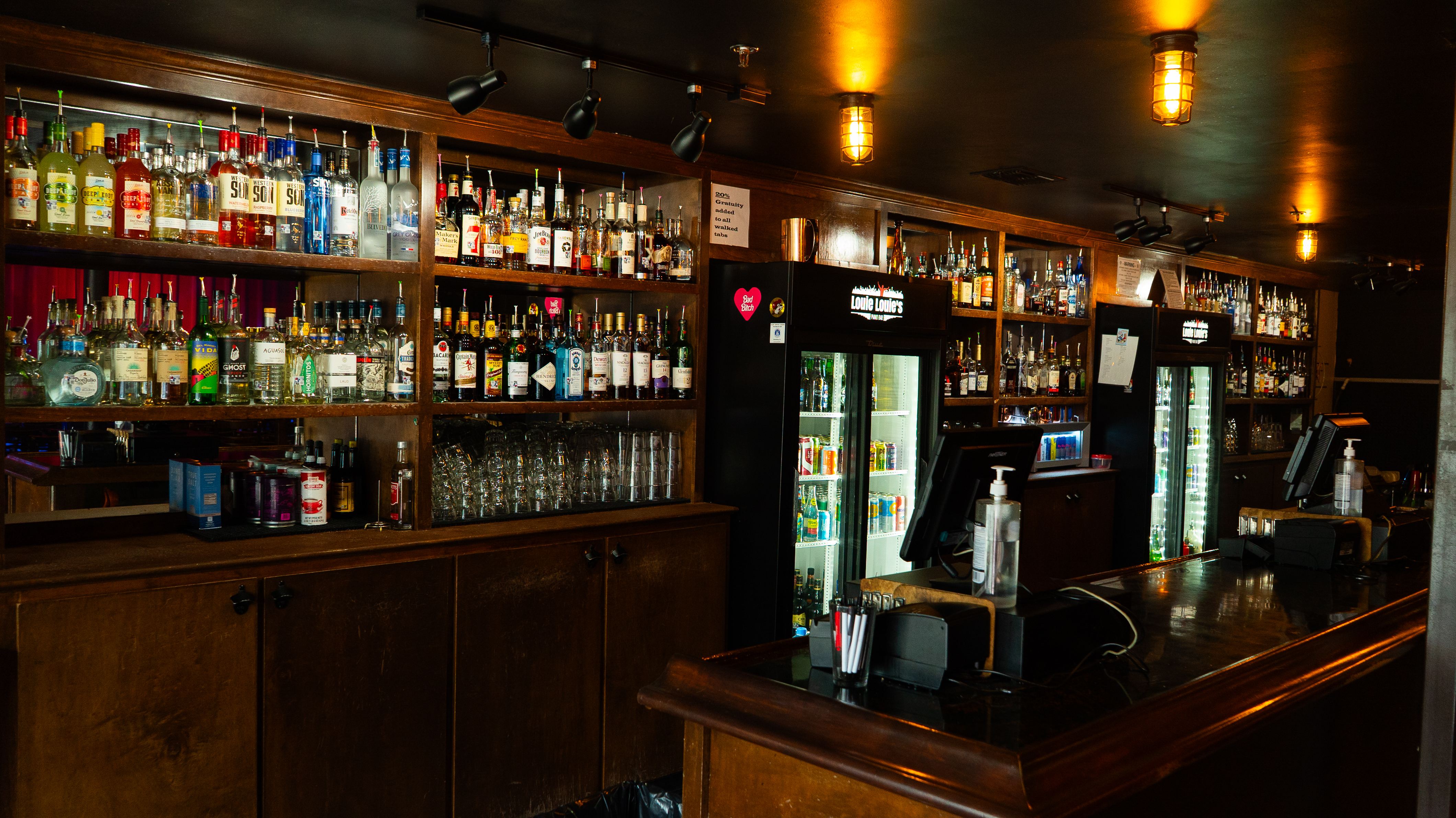 a store front at night