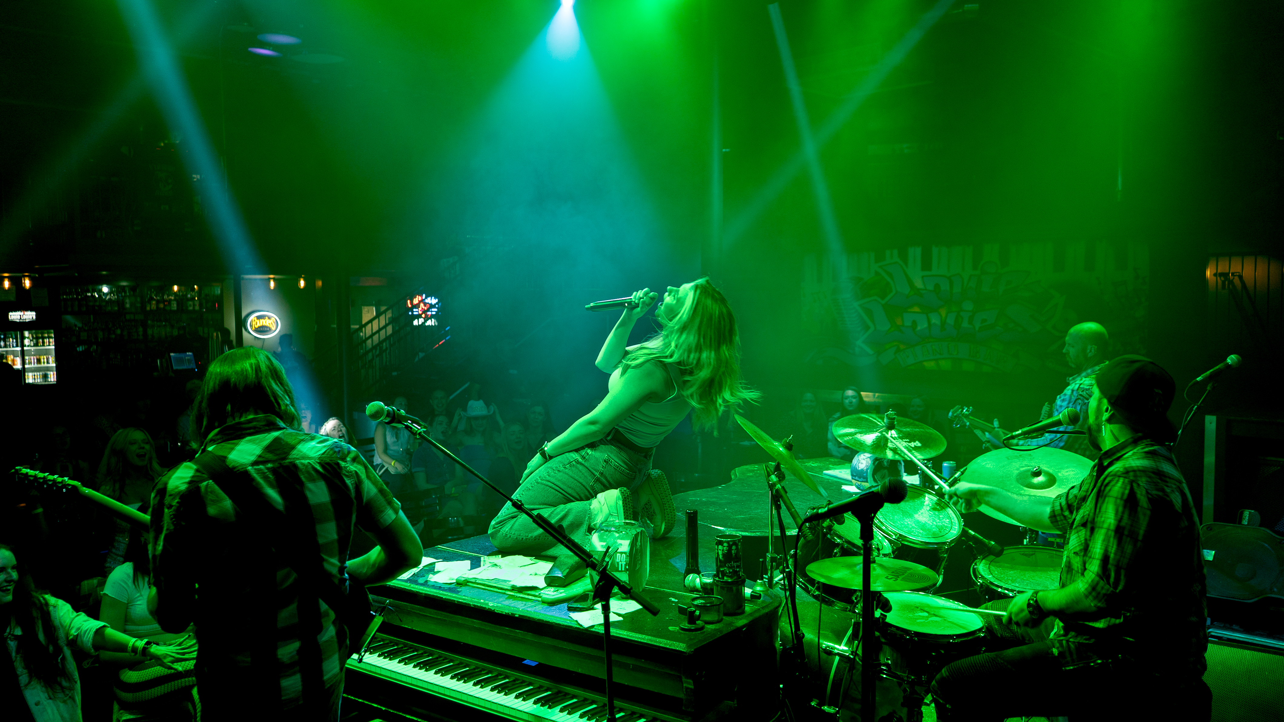 a group of people at a train station