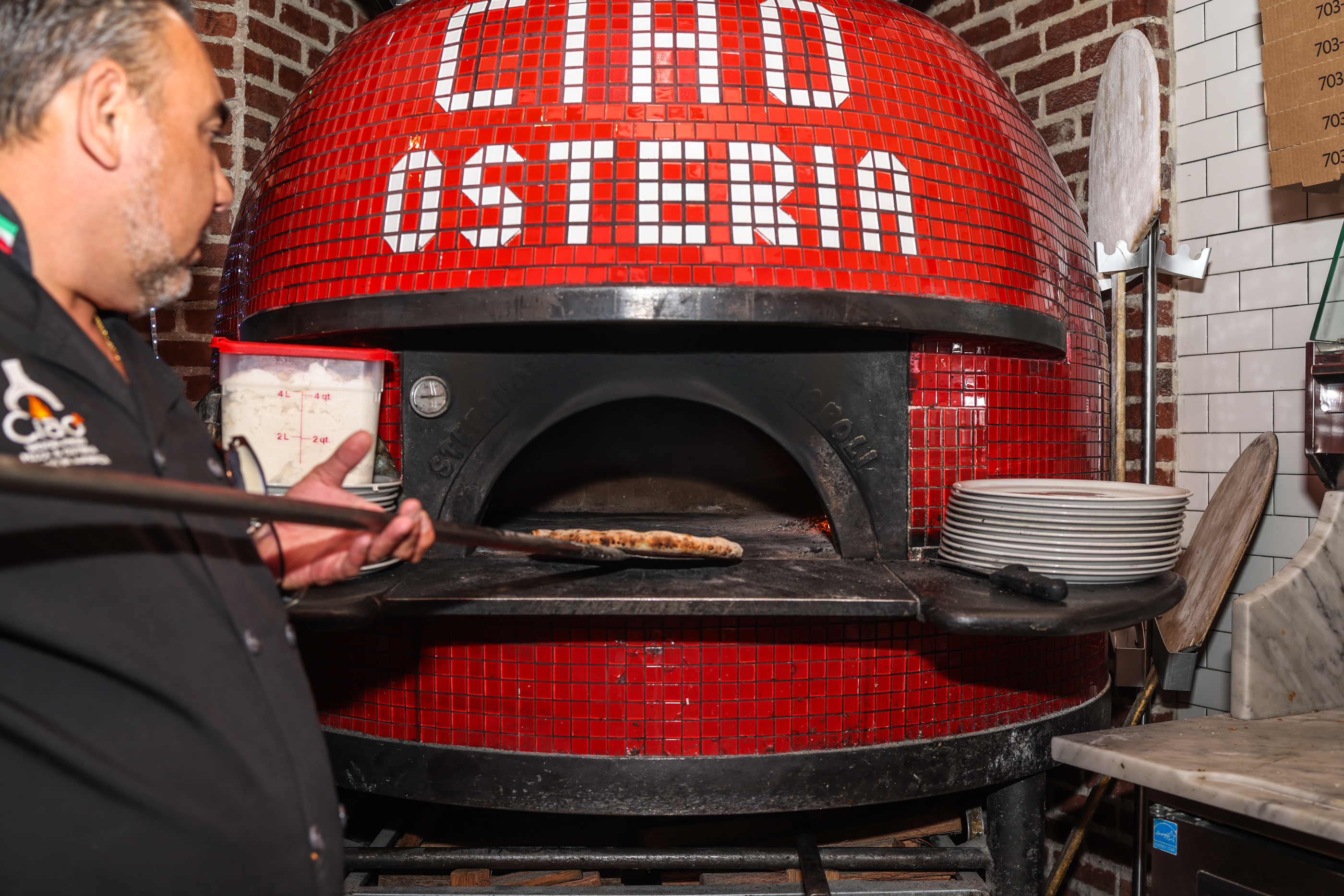 a close up of a oven