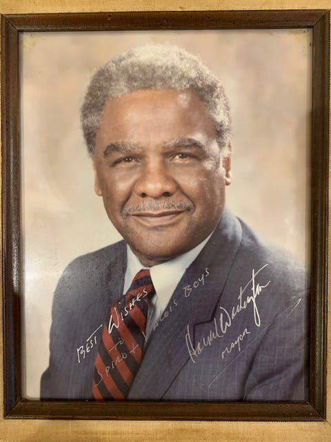 Harold Washington wearing a suit and tie