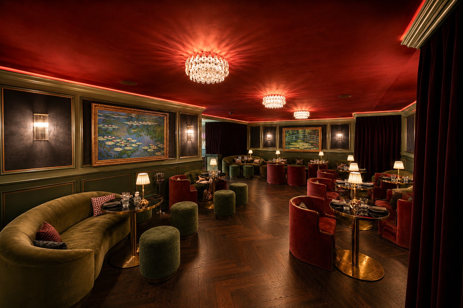 Alternate view of The Gallery Lounge at Maison Madison with warm lighting and lounge furnishings