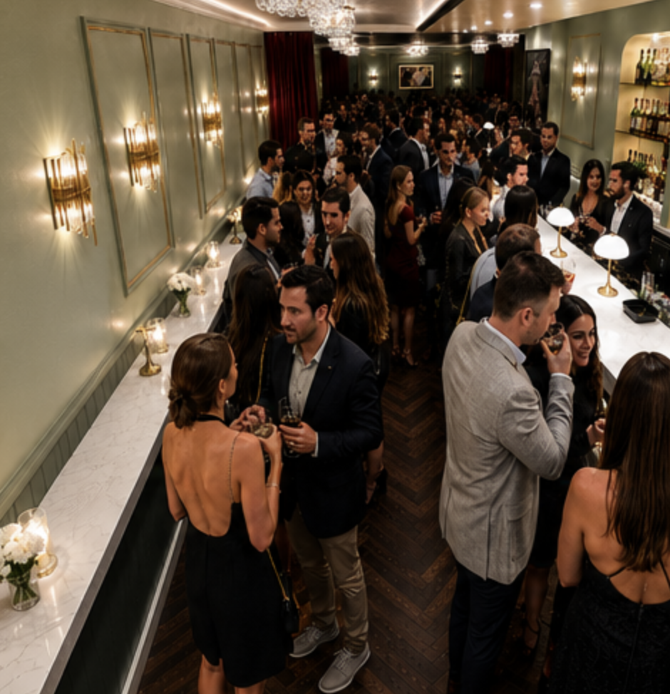 Maison Madison bar area with warm lighting and polished seating