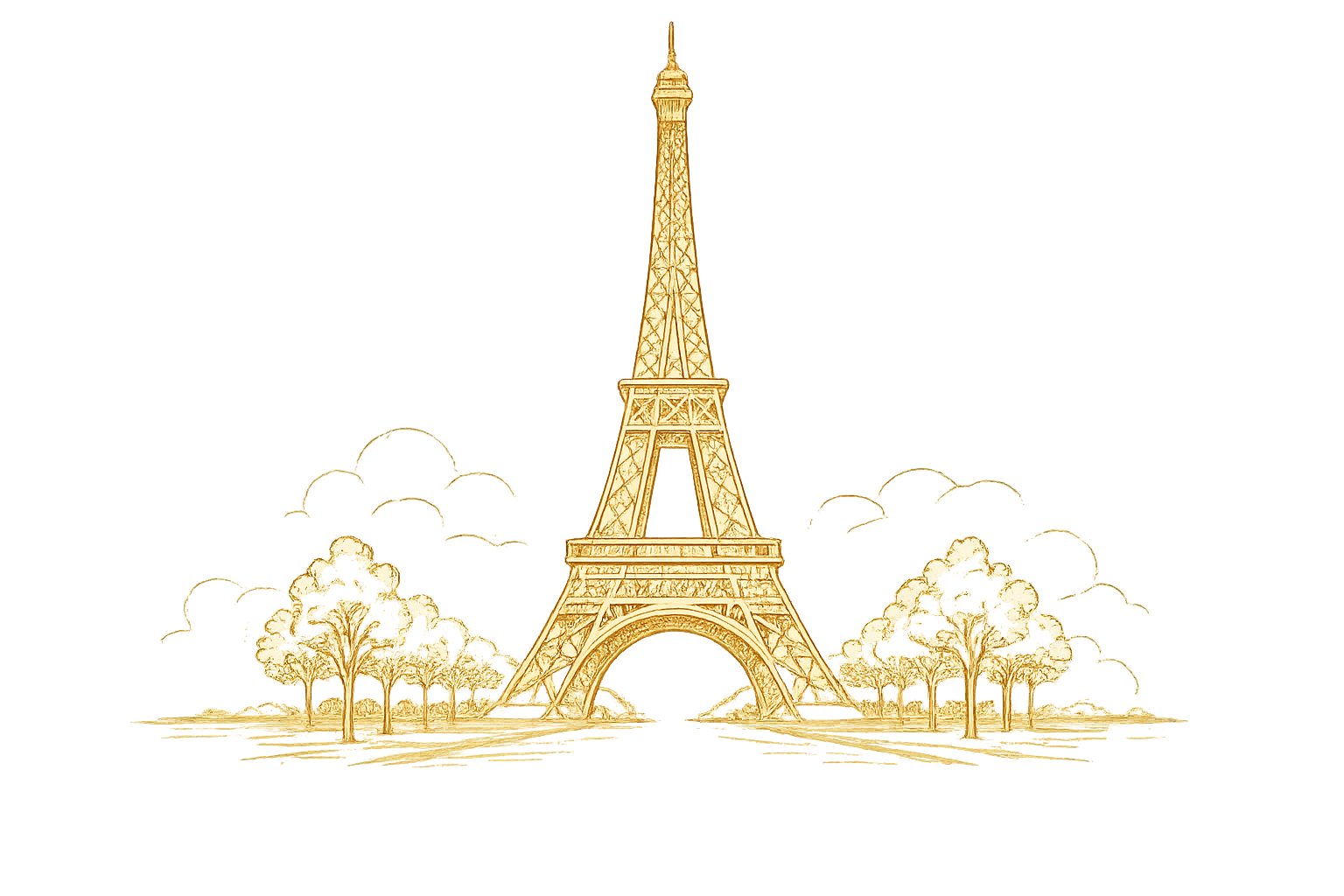 Gold line illustration of the Eiffel Tower