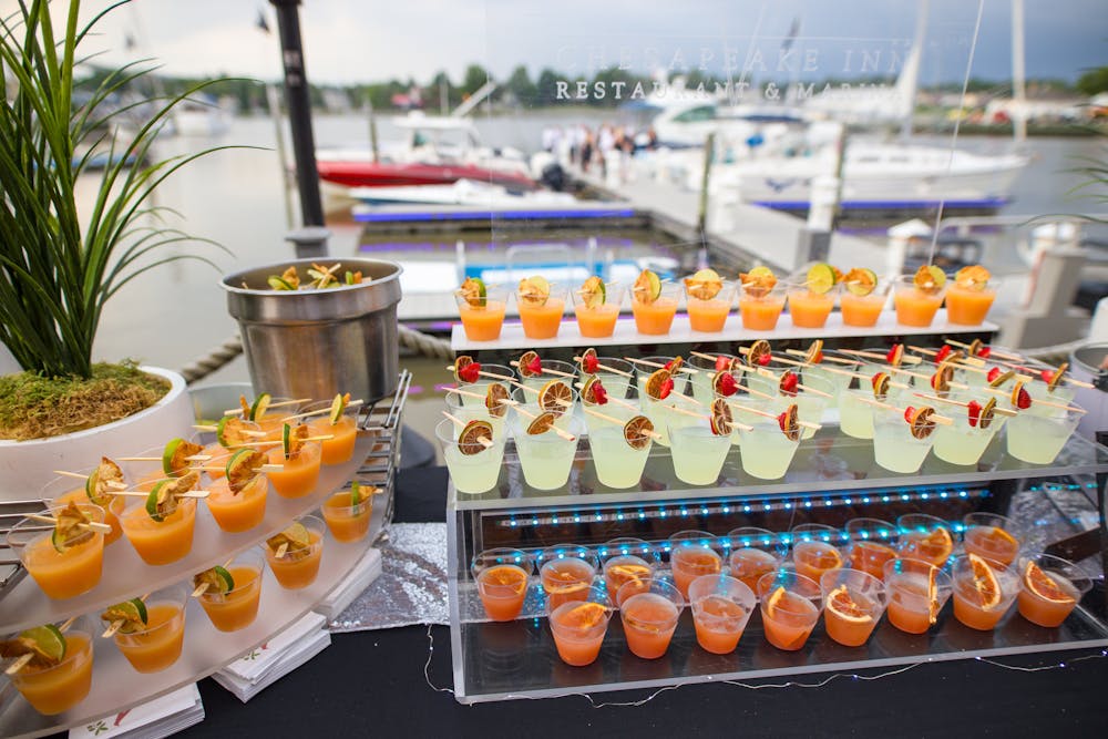 a bunch of food on a tray