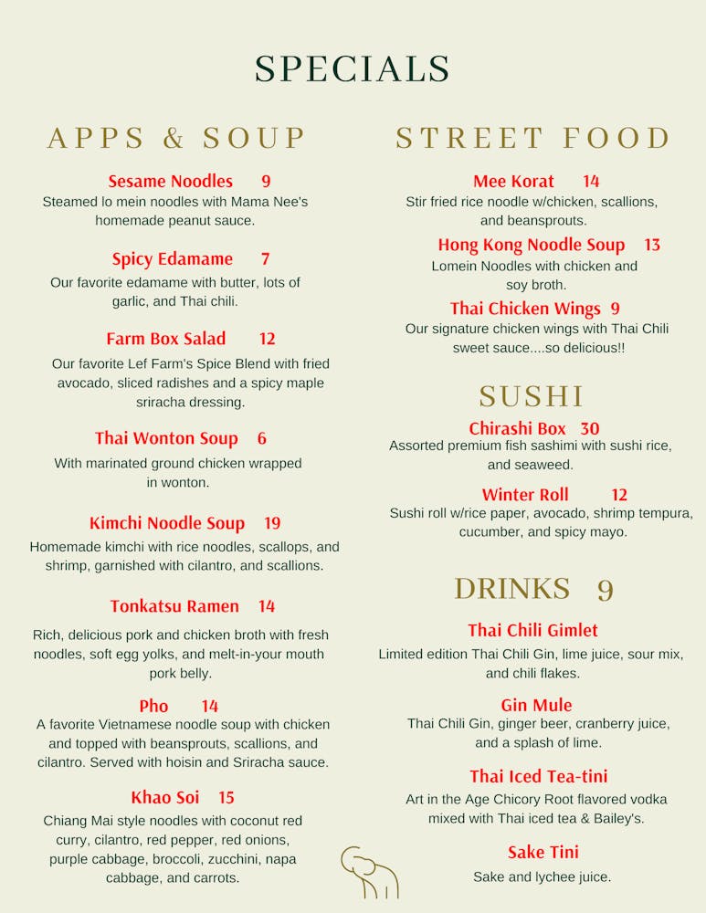 Menu Chang Thai Cafe
