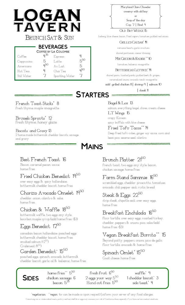 Menus Logan Tavern