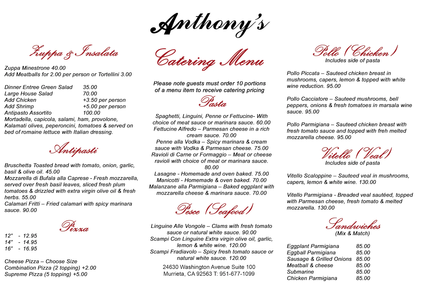 Anthony's Lounge - Italian Fine Dining and Food in Murrieta CA