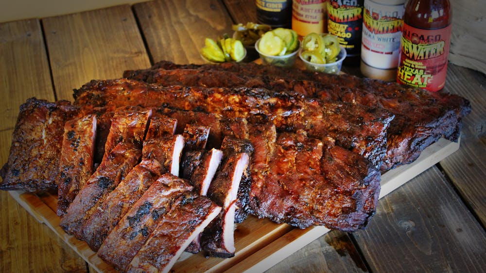 a close up of food on a wooden table