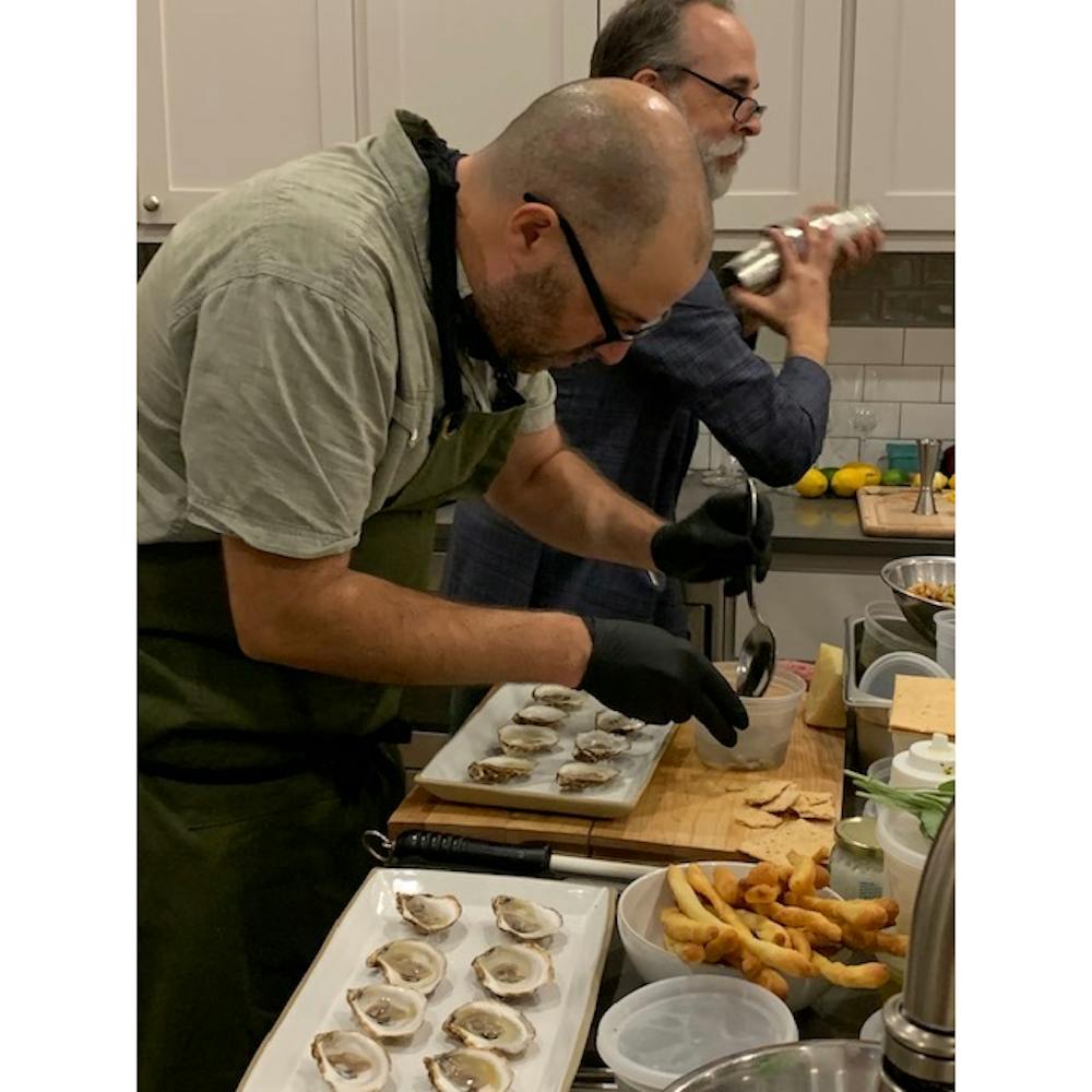 a man preparing food inside of it