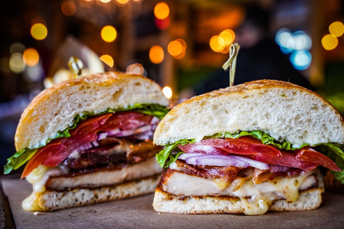 a close up of a sandwich on a plate