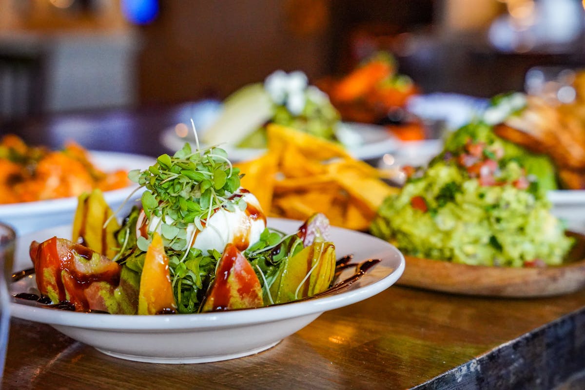 a close up of a plate of food on a table