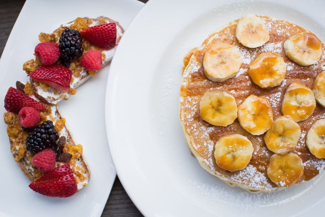 pancakes and toast on a table