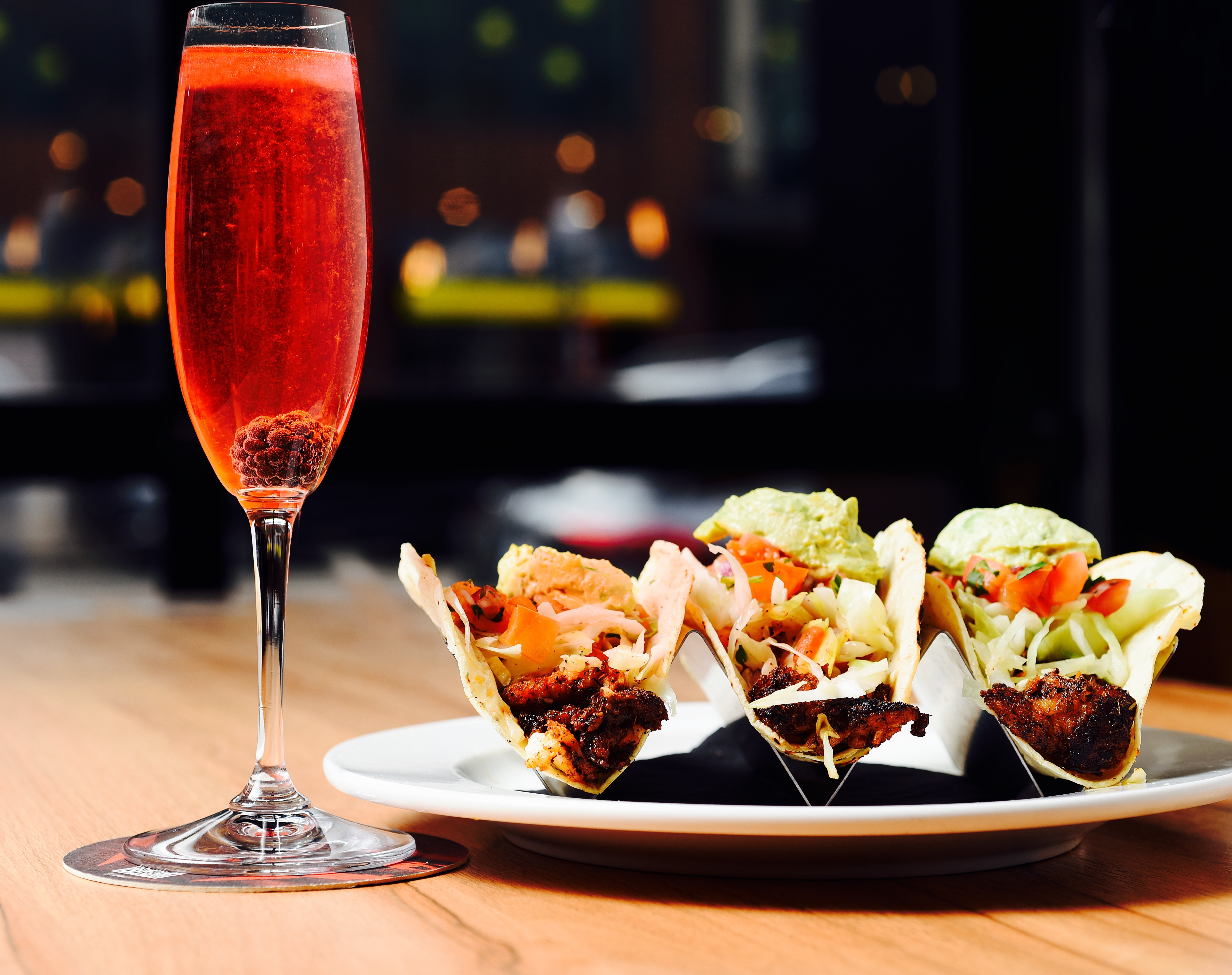 a plate of food and cocktail