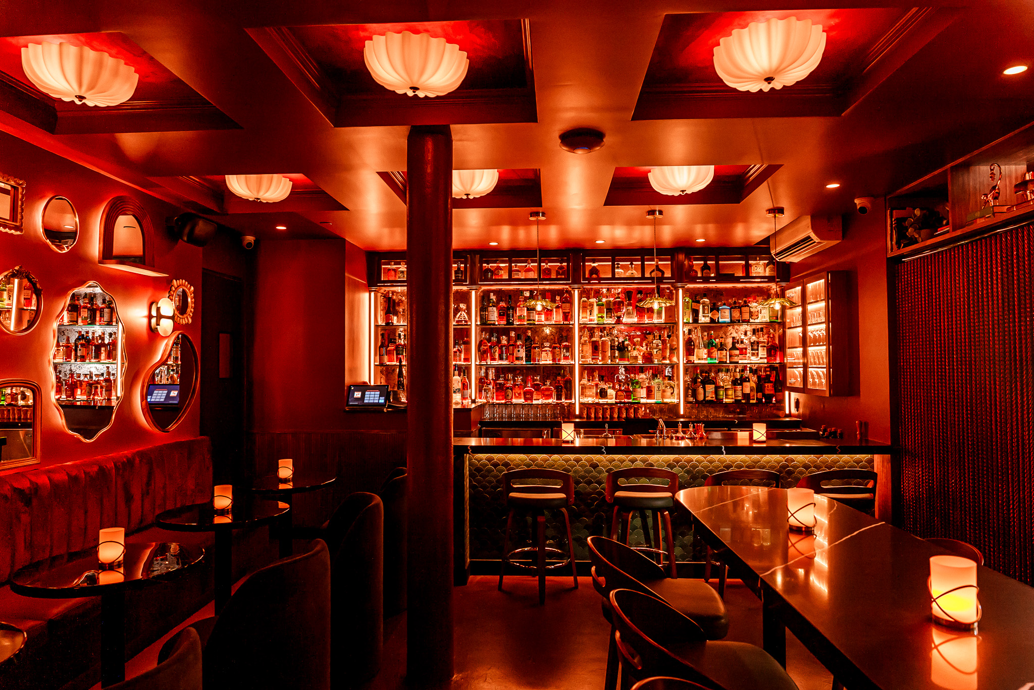 a kitchen with a table in a restaurant