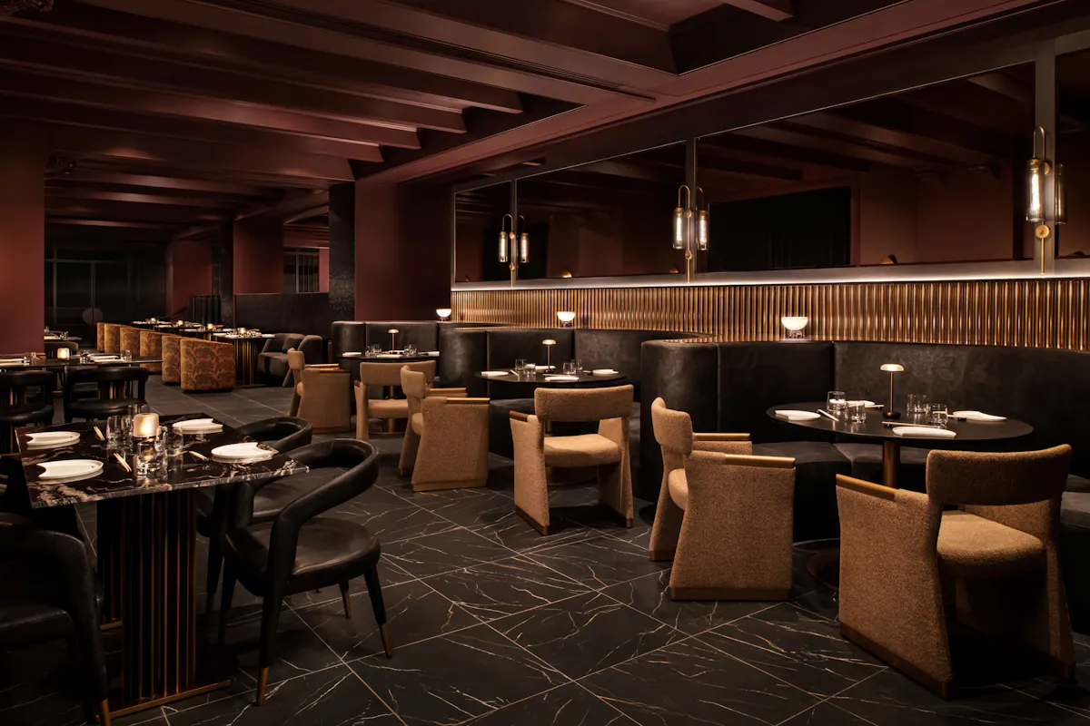 a restaurant with tables and chairs