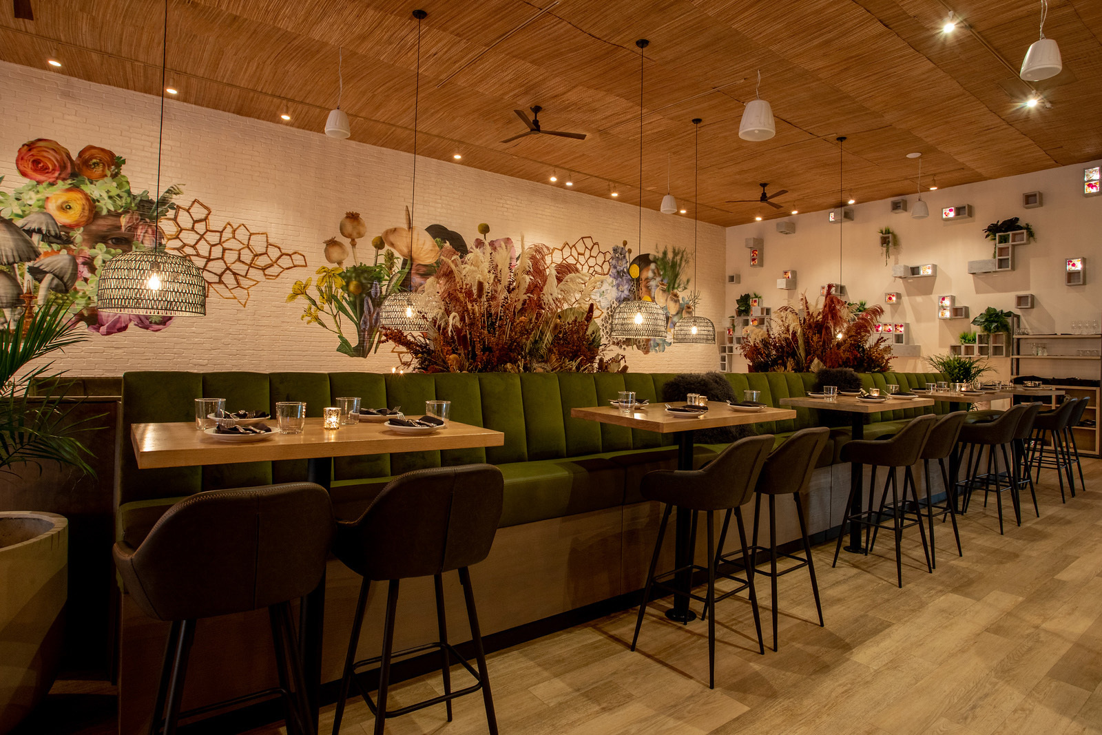 a restaurant with tables and chairs