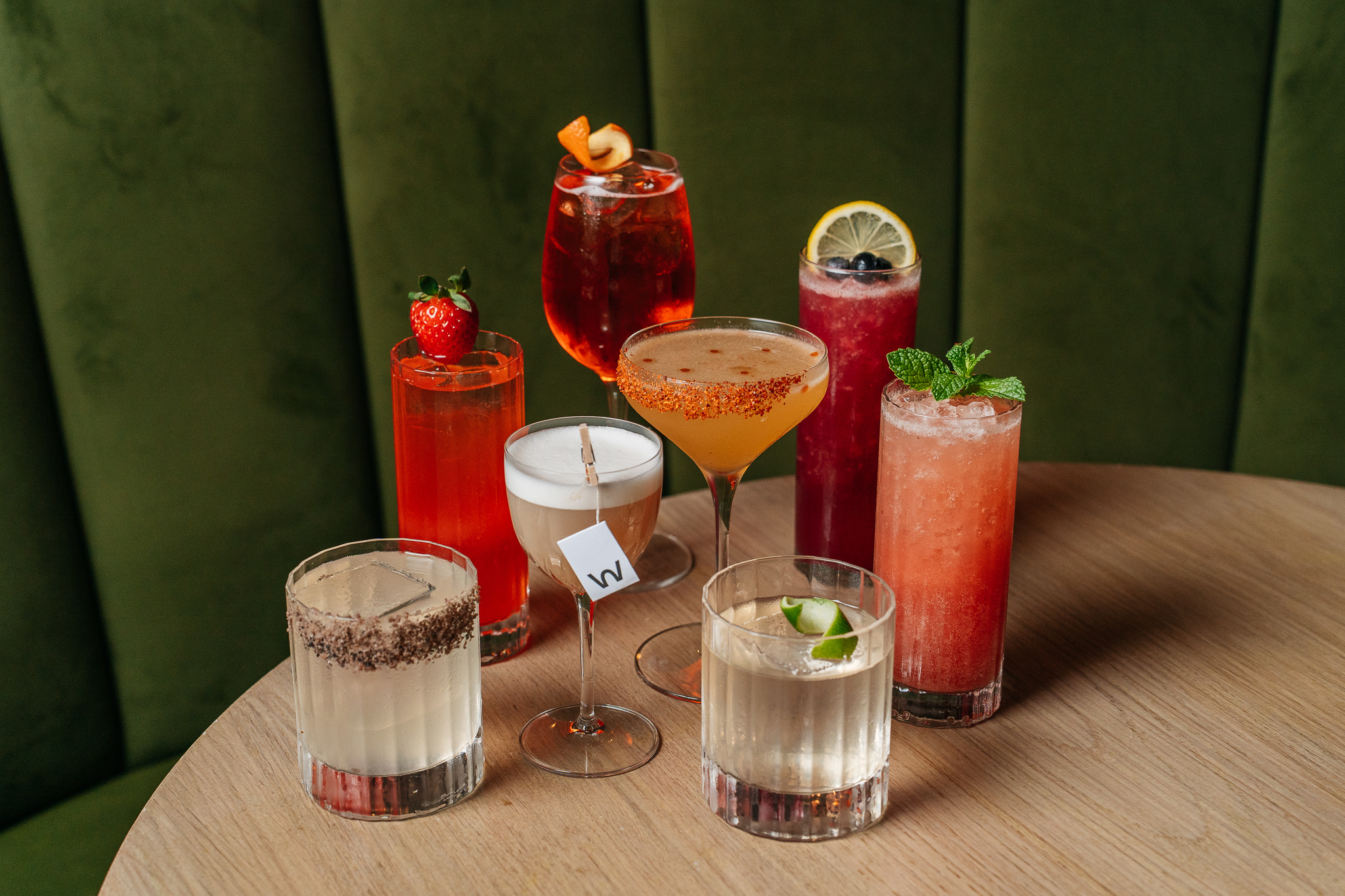 a group of drinks on a table