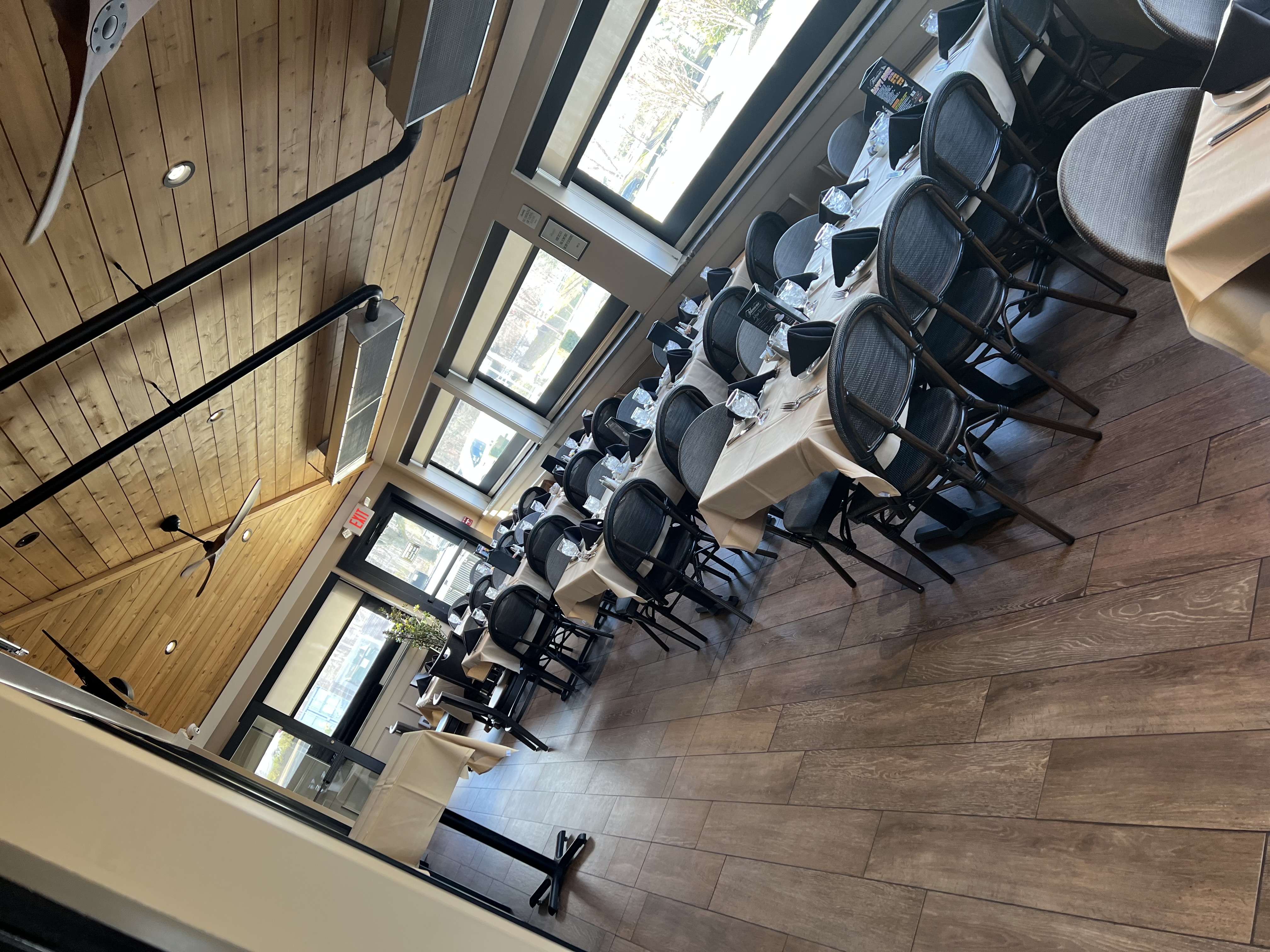 a room with tables and chairs