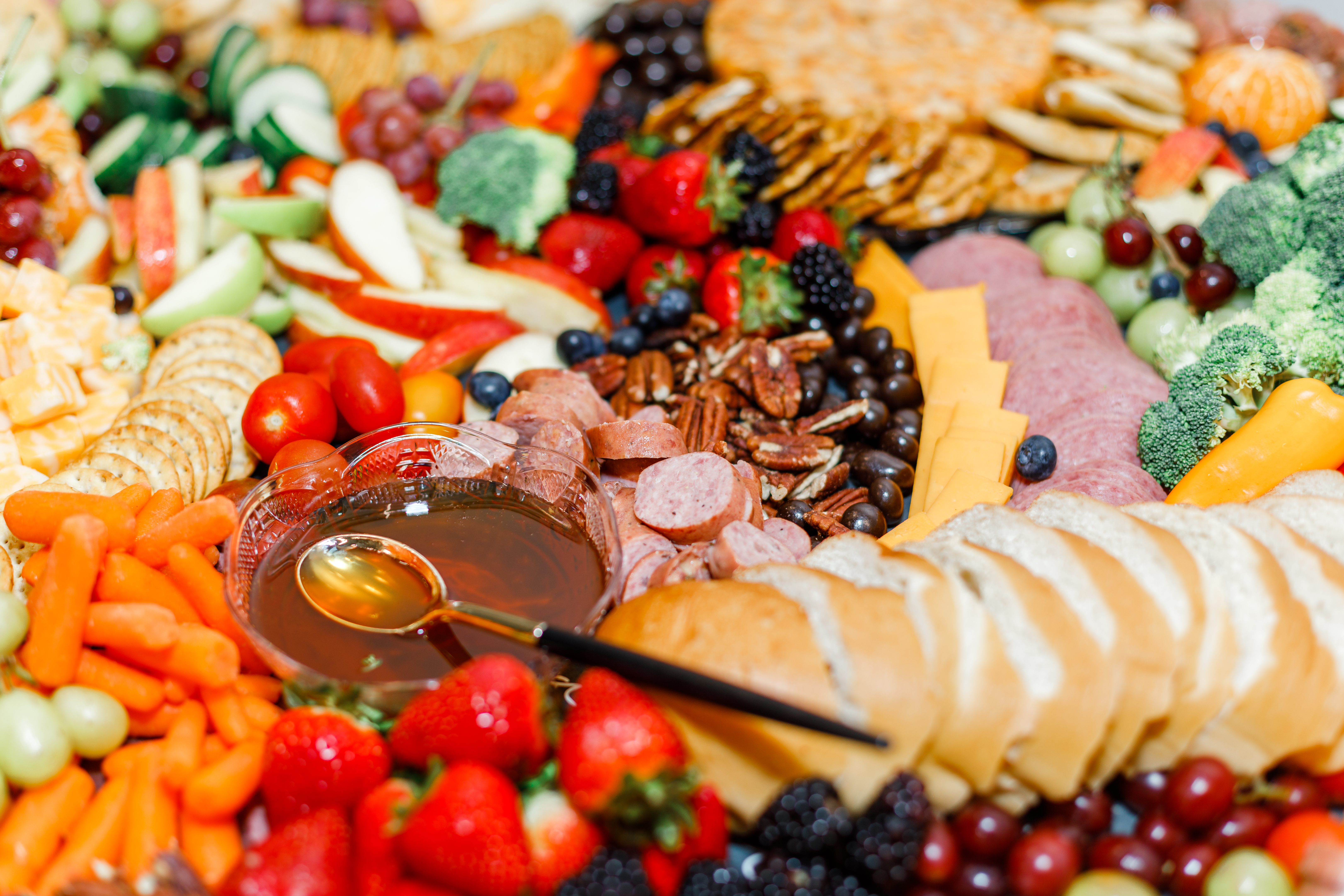 a close up of many different types of food