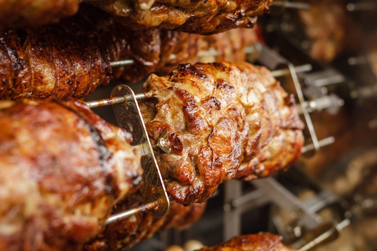 a close up of food on a grill