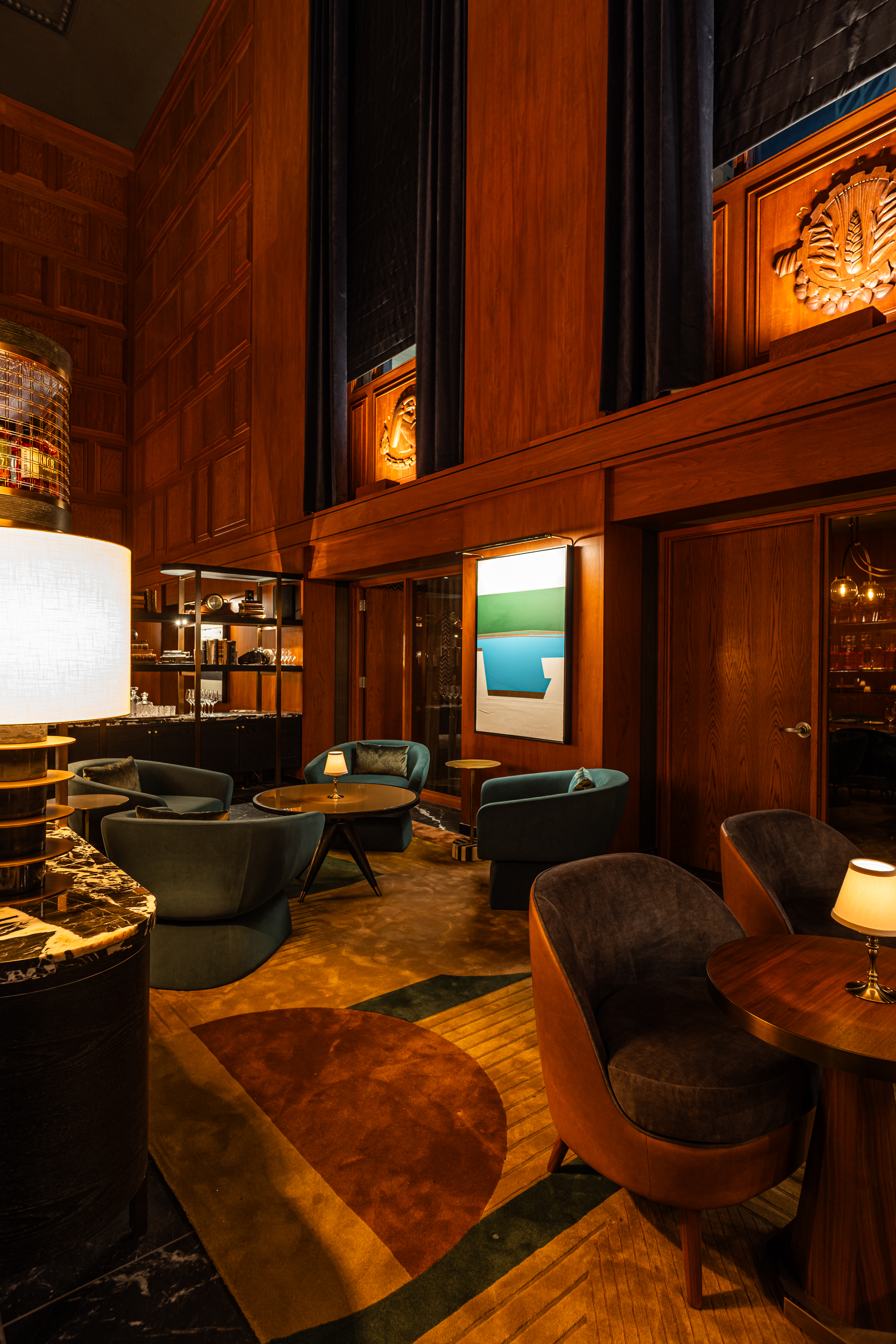 a room filled with furniture and a large window