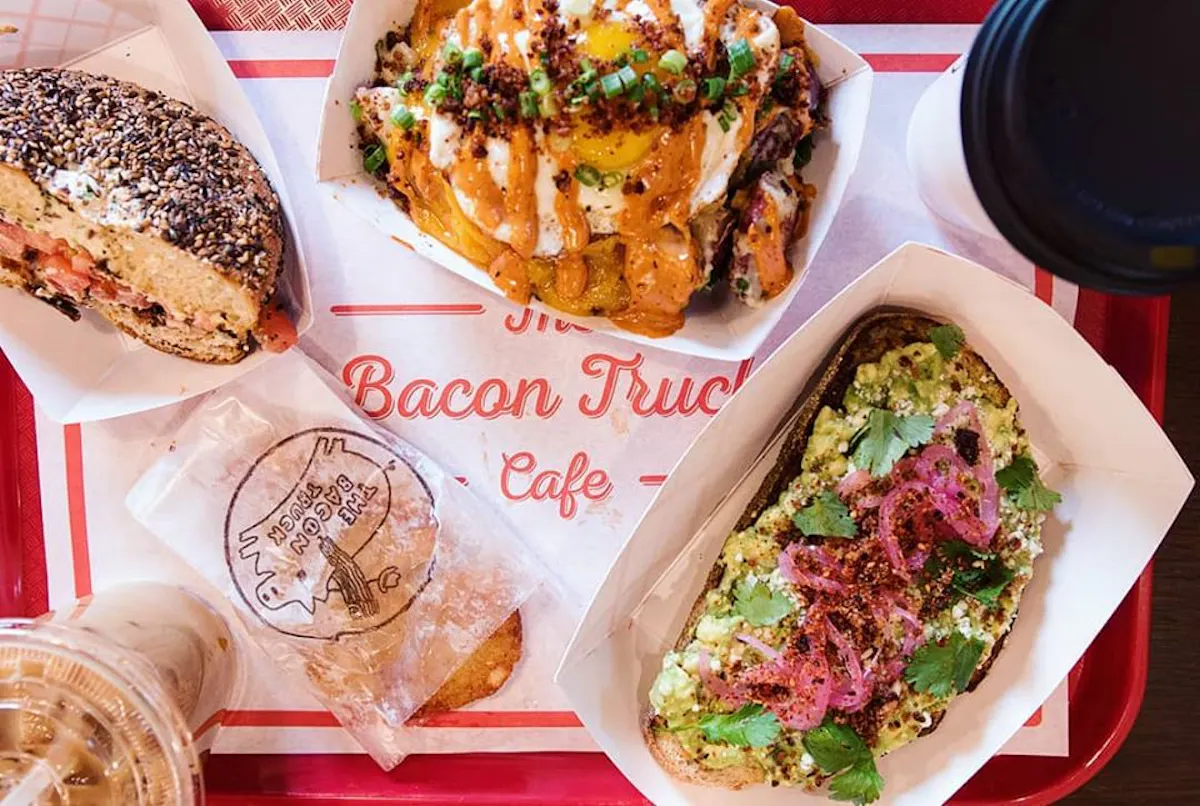 a box filled with different types of food on a table