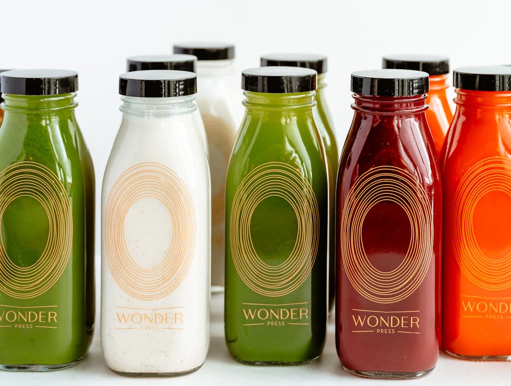 several bottles of juice