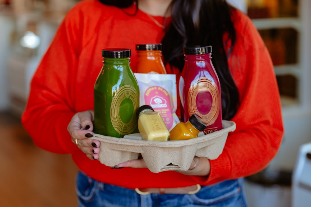 several bottles of juice