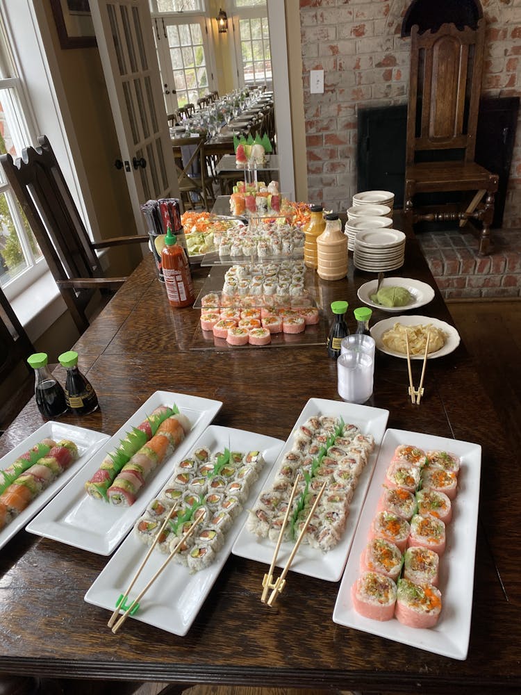 a table topped with plates of food on a plate