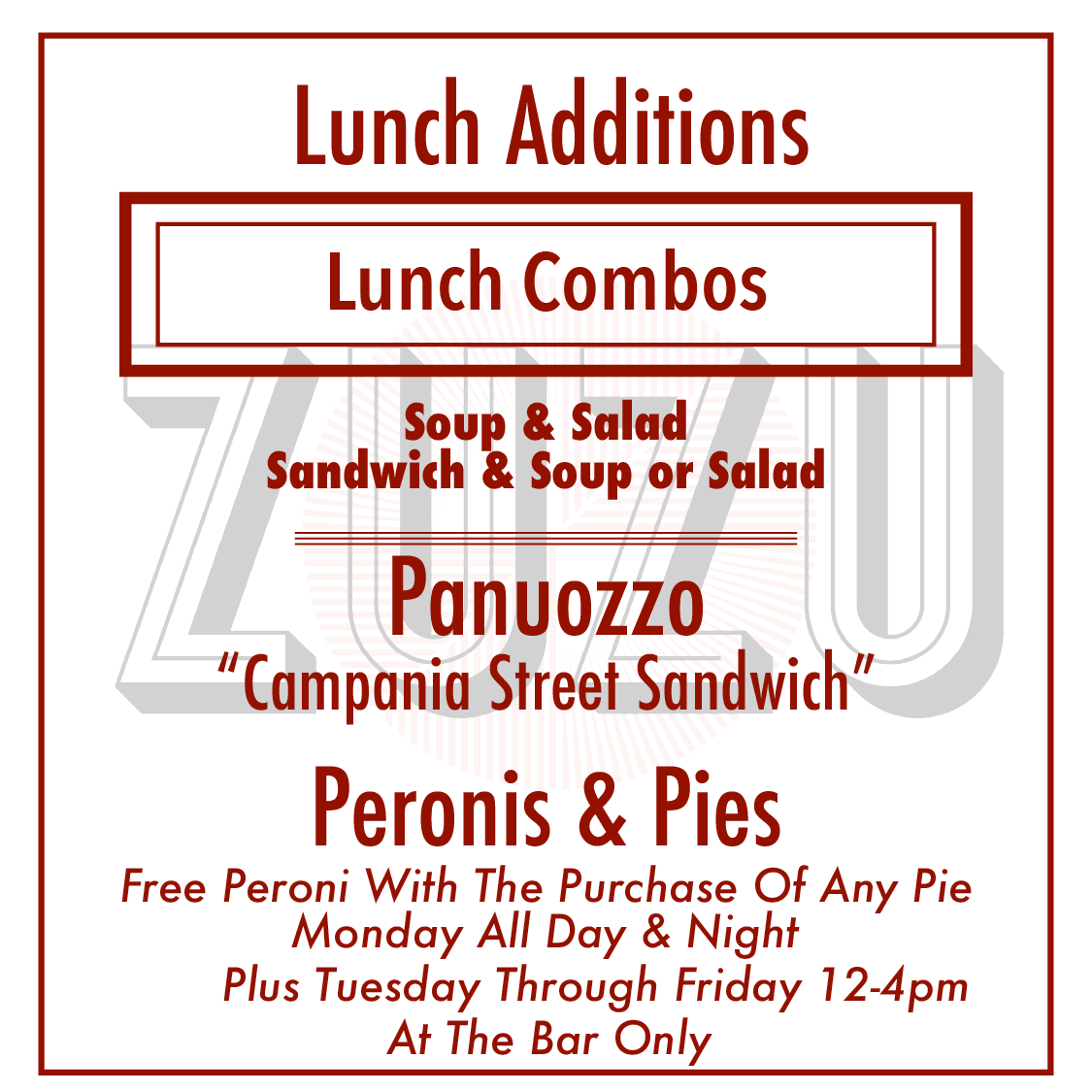 ZuZu lunch specials