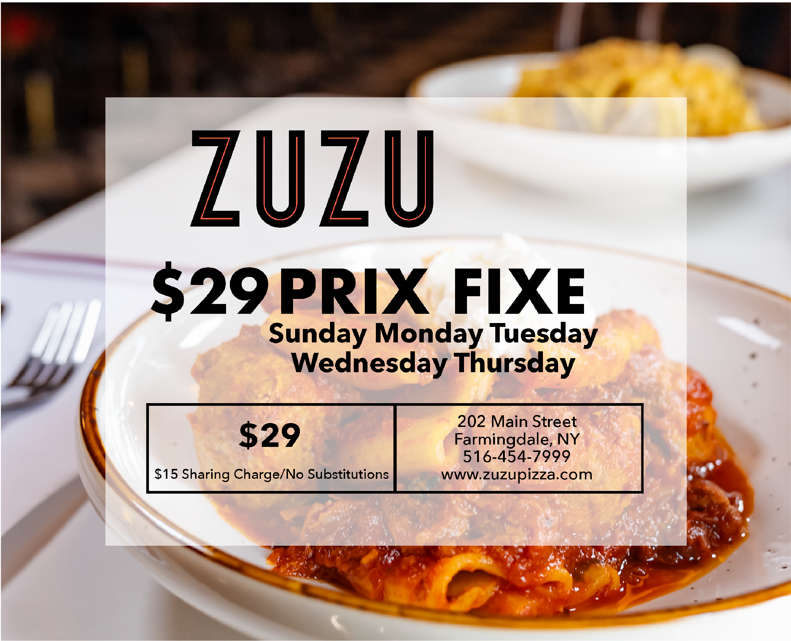 ZuZu prix fixe menu