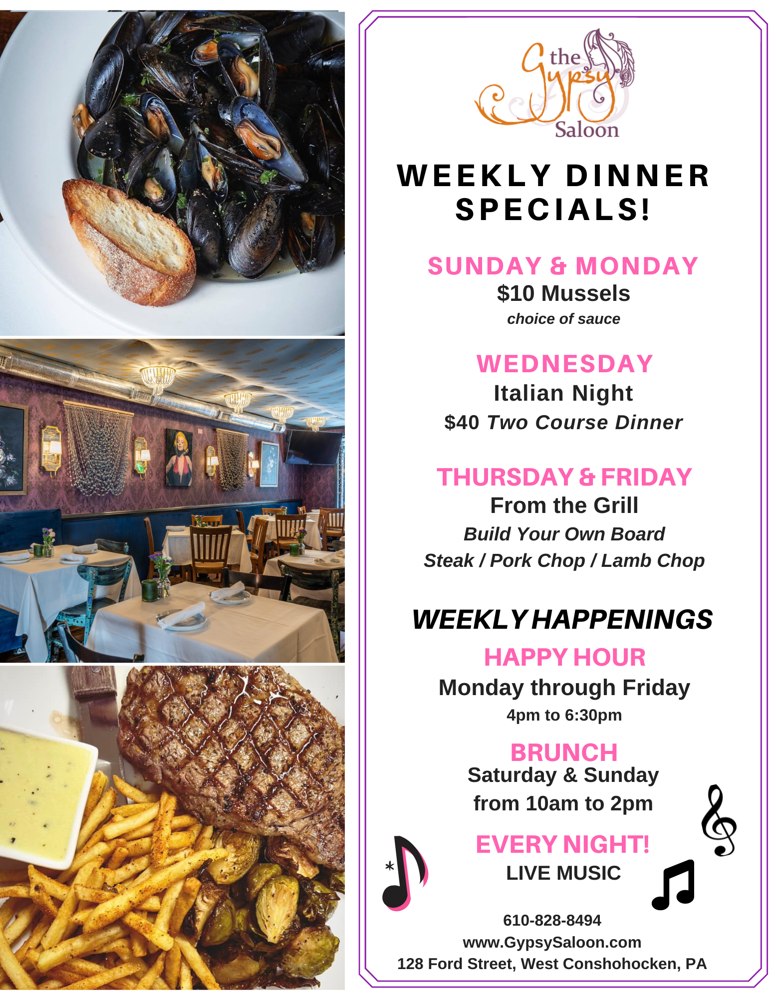 Menus | Gypsy Saloon in Conshohocken, PA