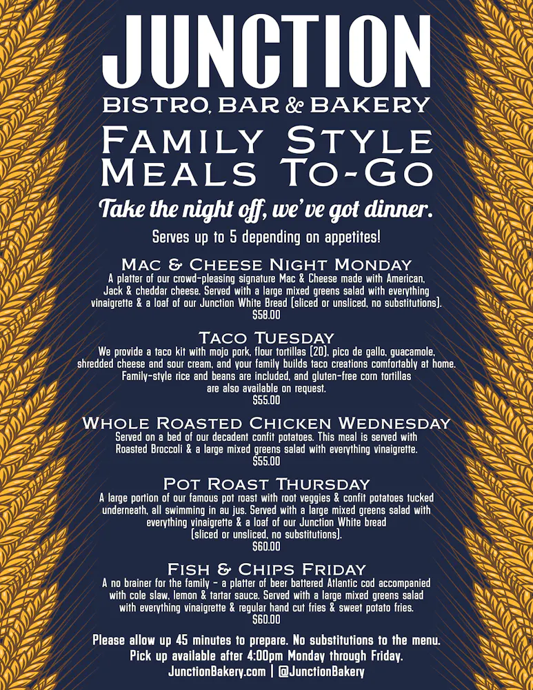 Menus | Junction Bistro, Bar & Bakery