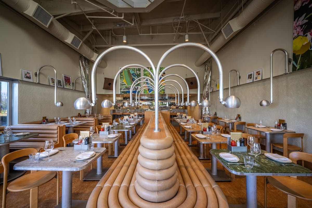 a kitchen with a dining table