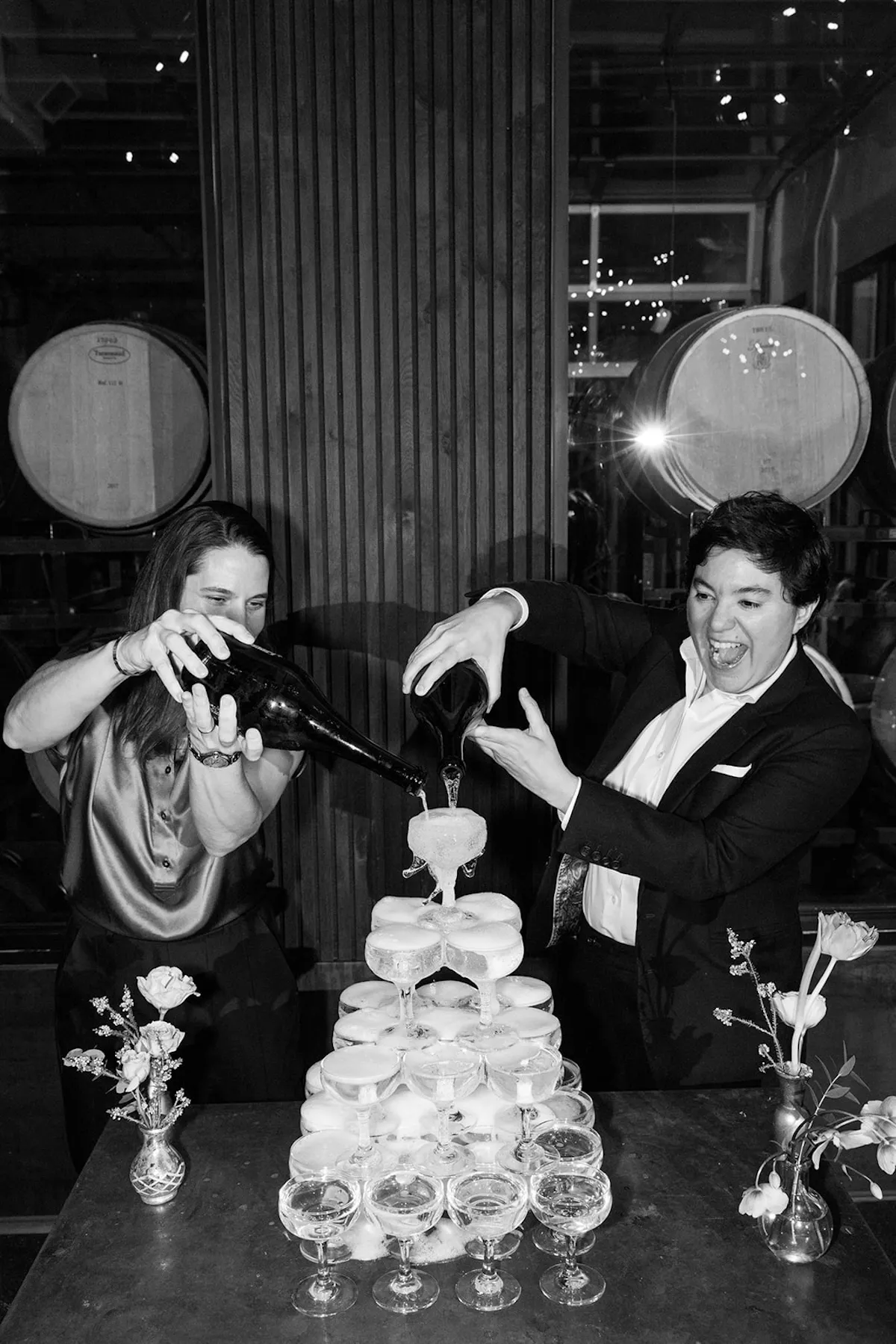 Brooklyn Winery Couple pouring champagne tower