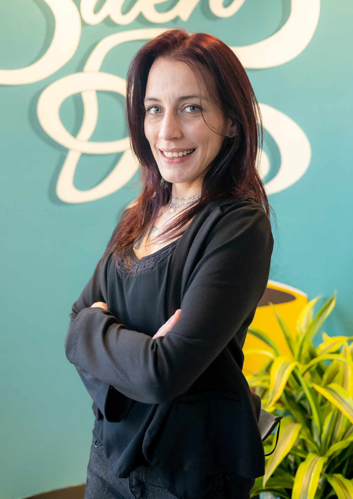 a woman smiling for the camera