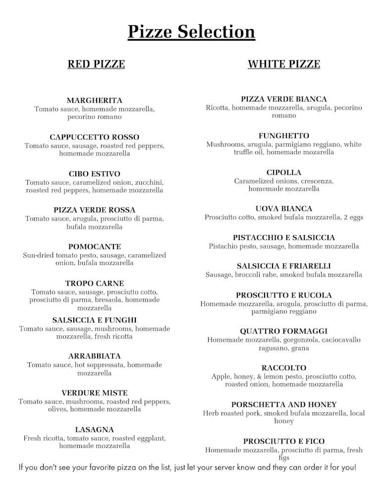 Menus Verde Pizza in Baltimore, MD