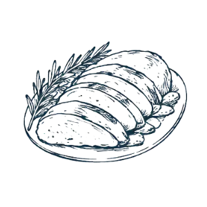 a plate of food with a black background