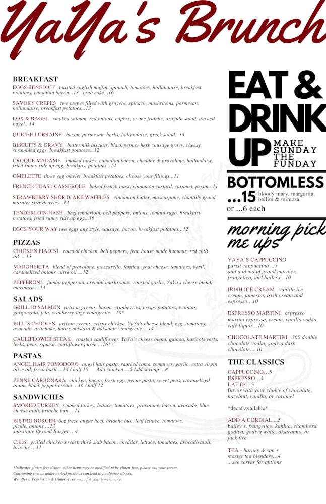 Overland Park Menus YaYa's Euro Bistro in Overland Park, Kansas