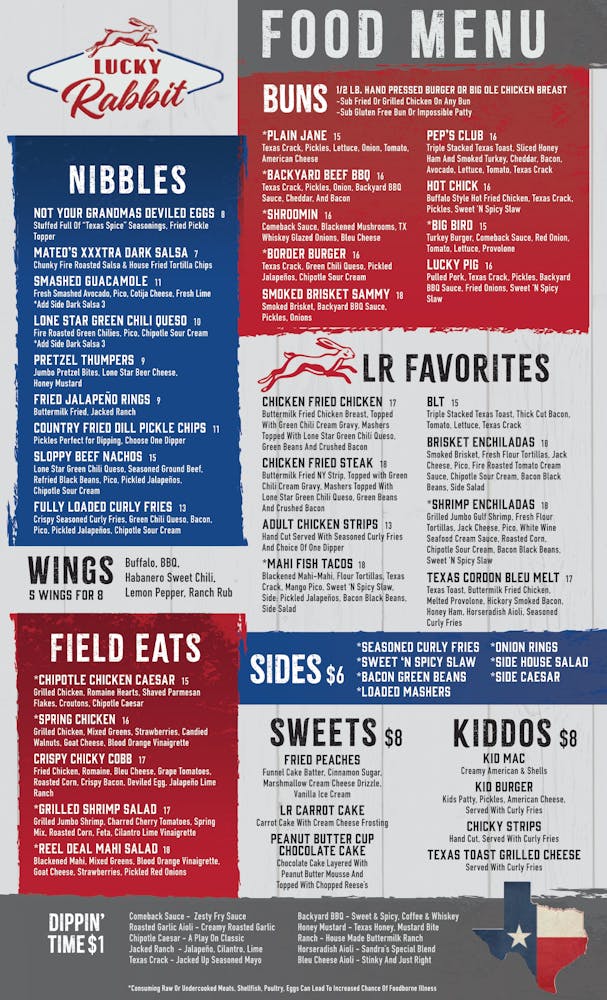 Menus | Lucky Rabbit in Jonestown, TX