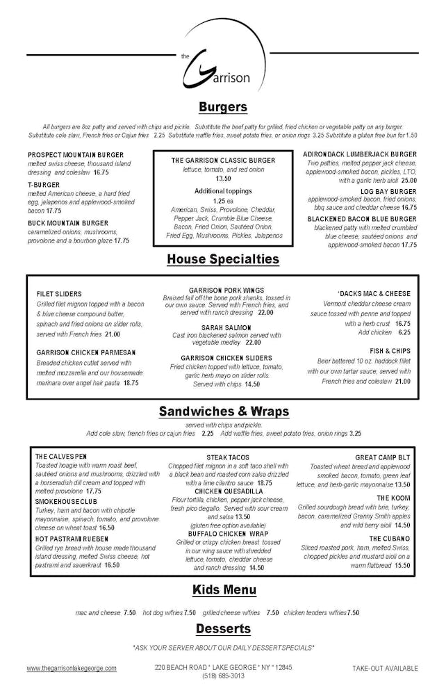 Menus | The Garrison