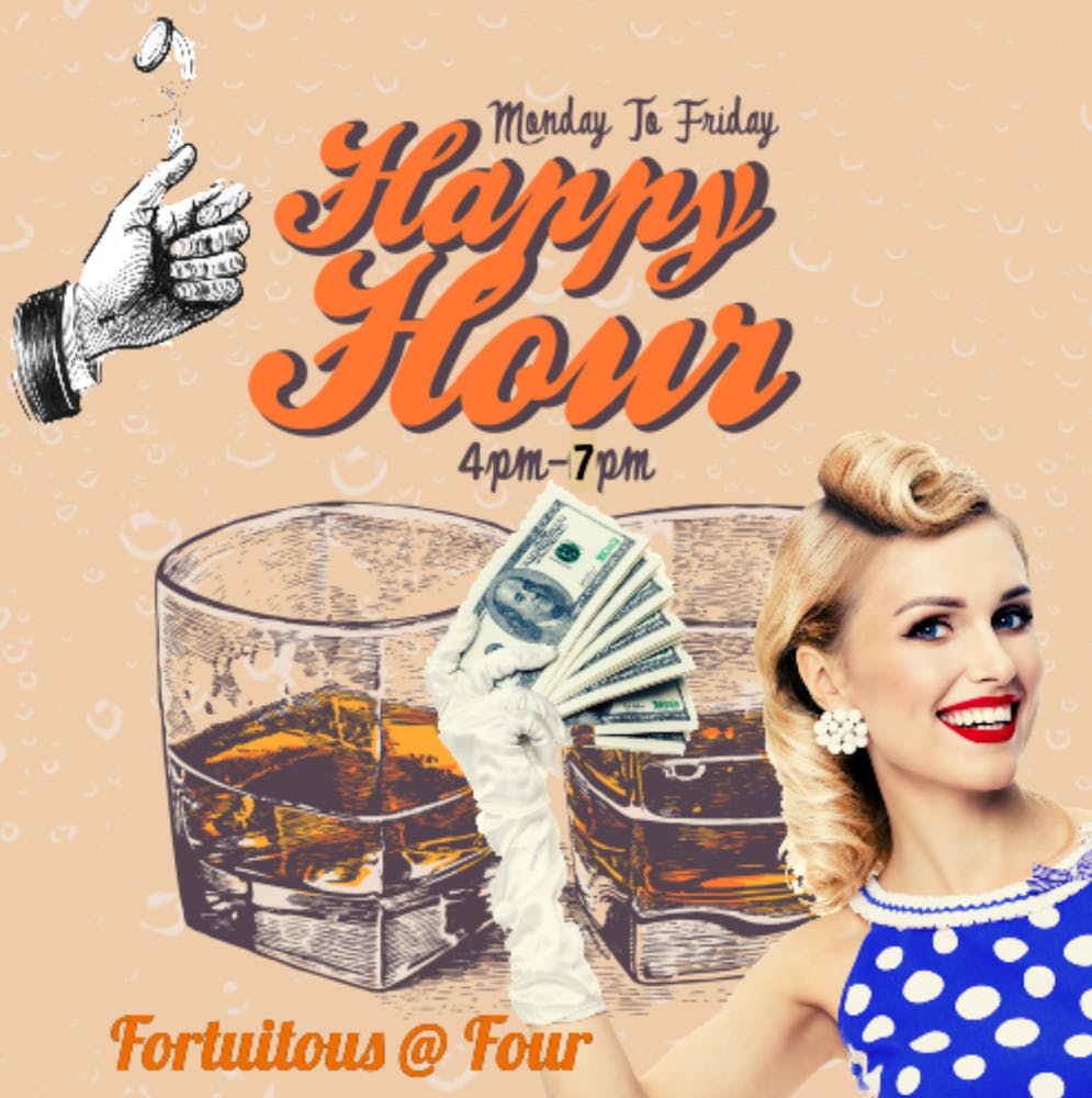 Fortuitous at Four Happy Hour menu poster