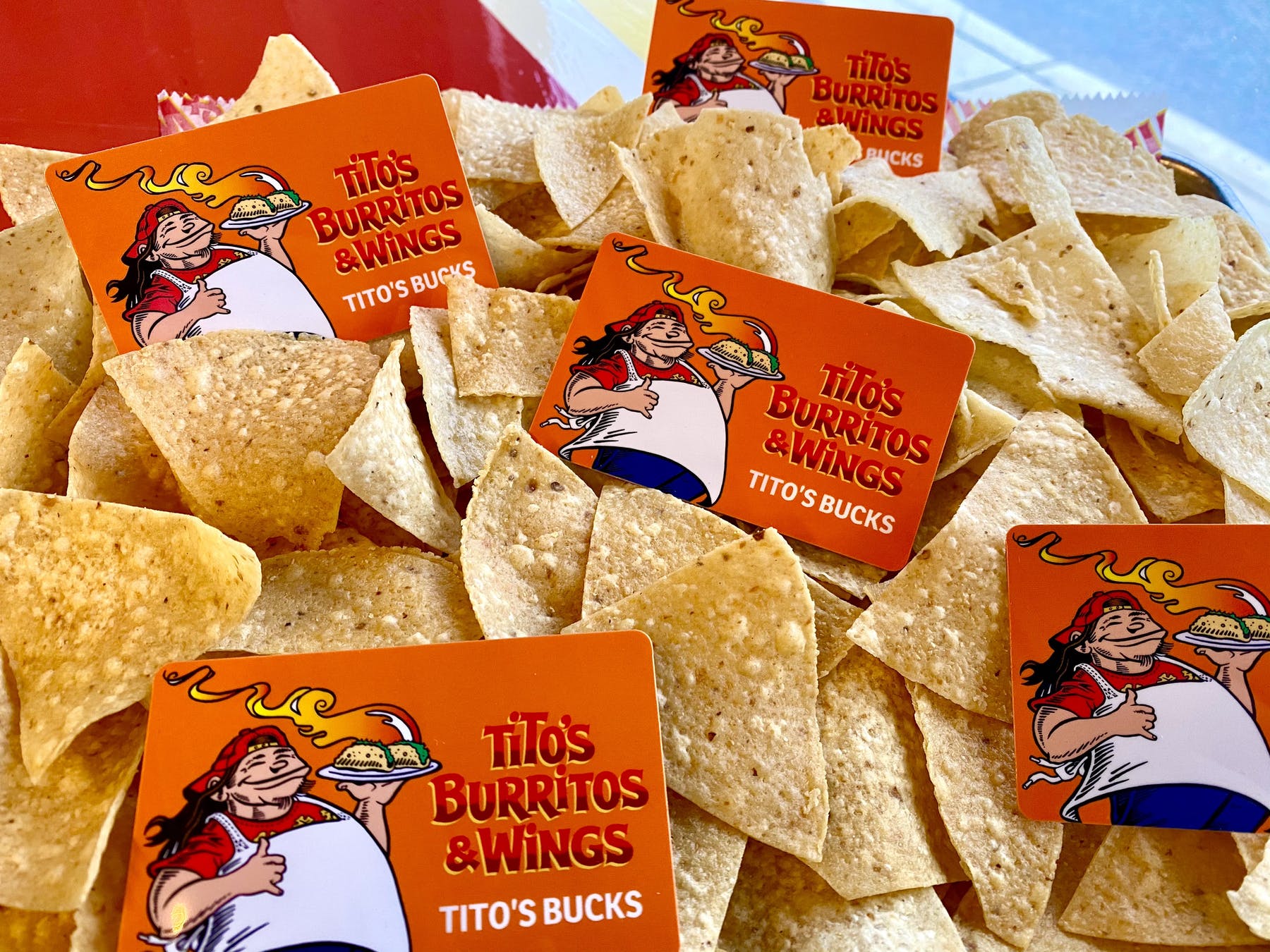 a close up of food in front of a chip