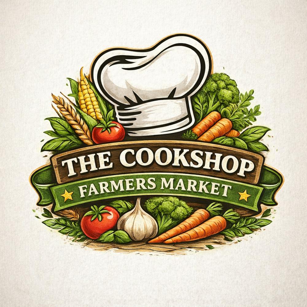 a logo with vegetables and a chef hat