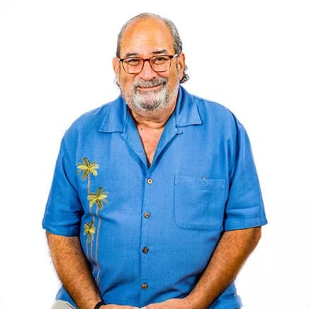 a man wearing a blue shirt