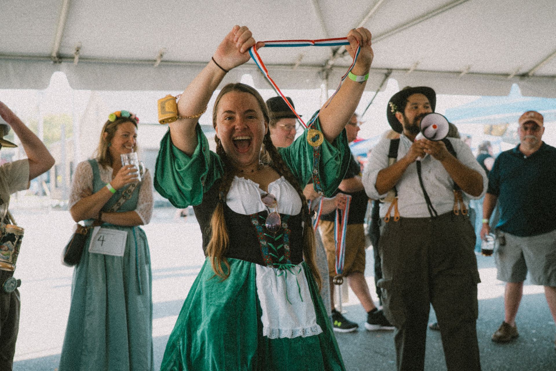 Hudson Oktoberfest event and performers at Upper Depot Brewing Co. in Hudson, New York.